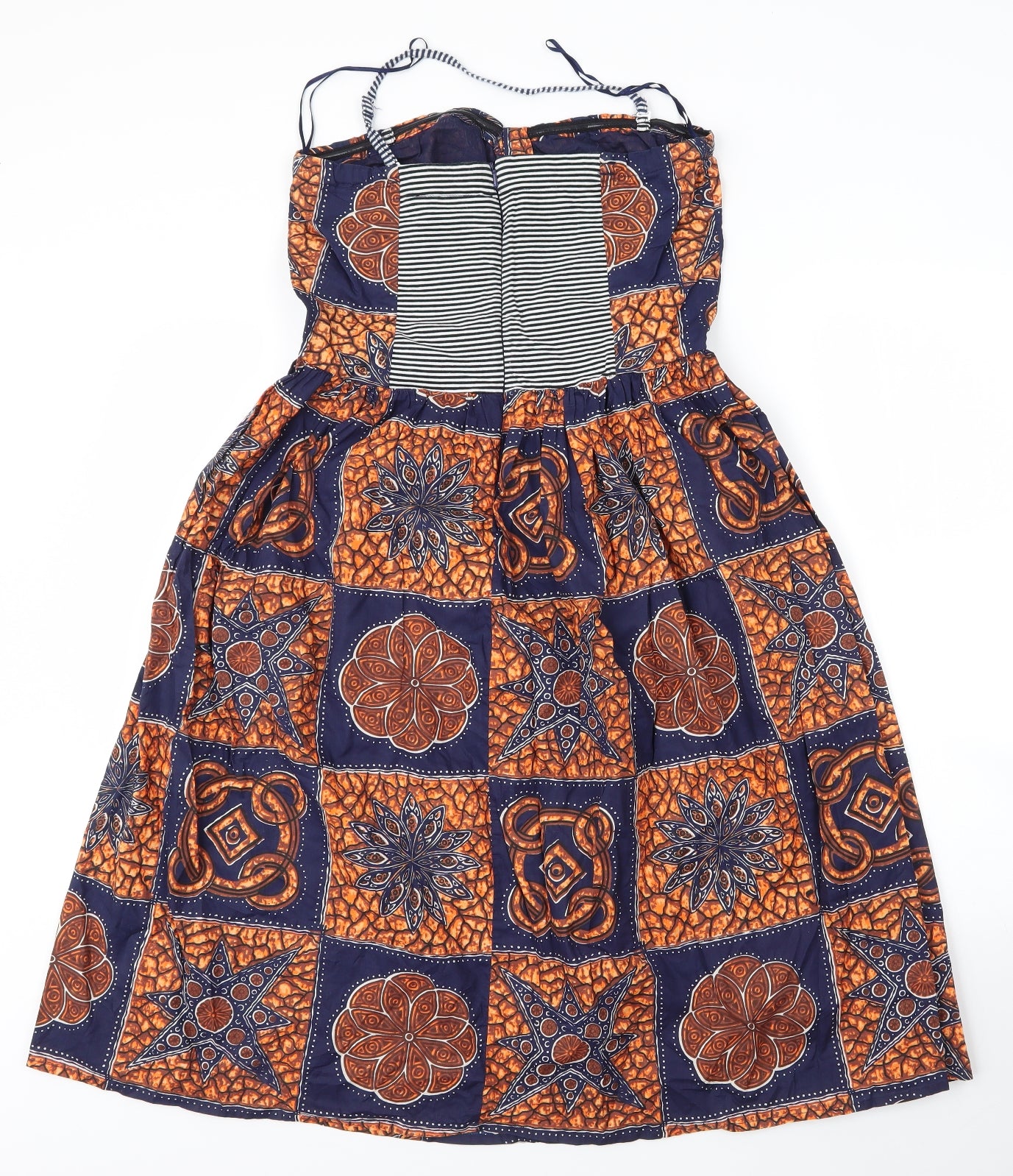 Primark Womens Orange Batik Cotton A-Line  Size 12  Off the Shoulder Zip