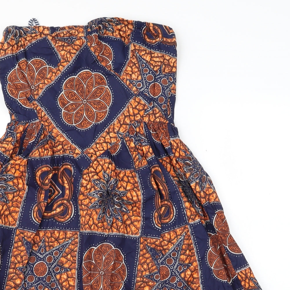 Primark Womens Orange Batik Cotton A-Line  Size 12  Off the Shoulder Zip