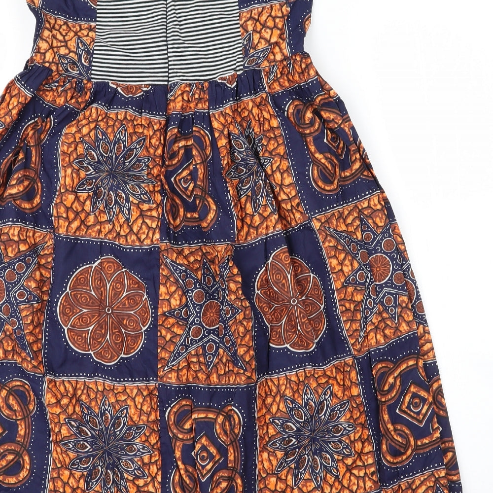 Primark Womens Orange Batik Cotton A-Line  Size 12  Off the Shoulder Zip