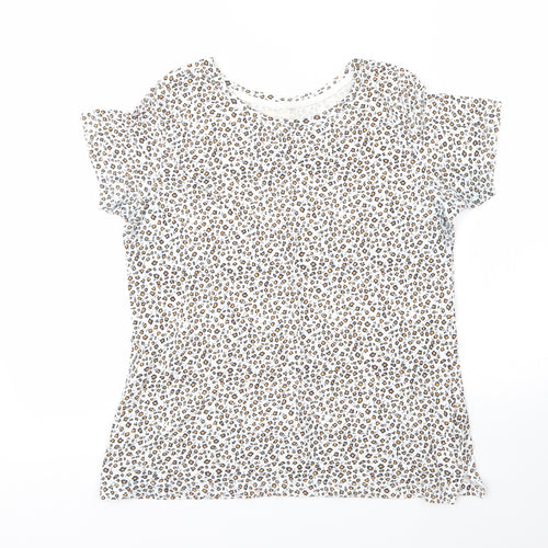Springfield Womens White Floral Cotton Basic T-Shirt Size M Round Neck