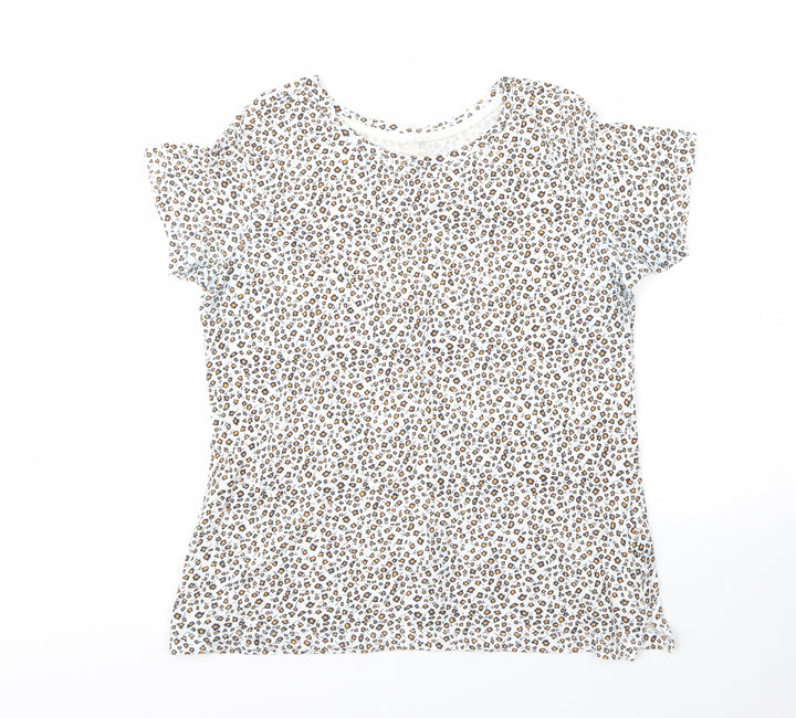 Springfield Womens White Floral Cotton Basic T-Shirt Size M Round Neck