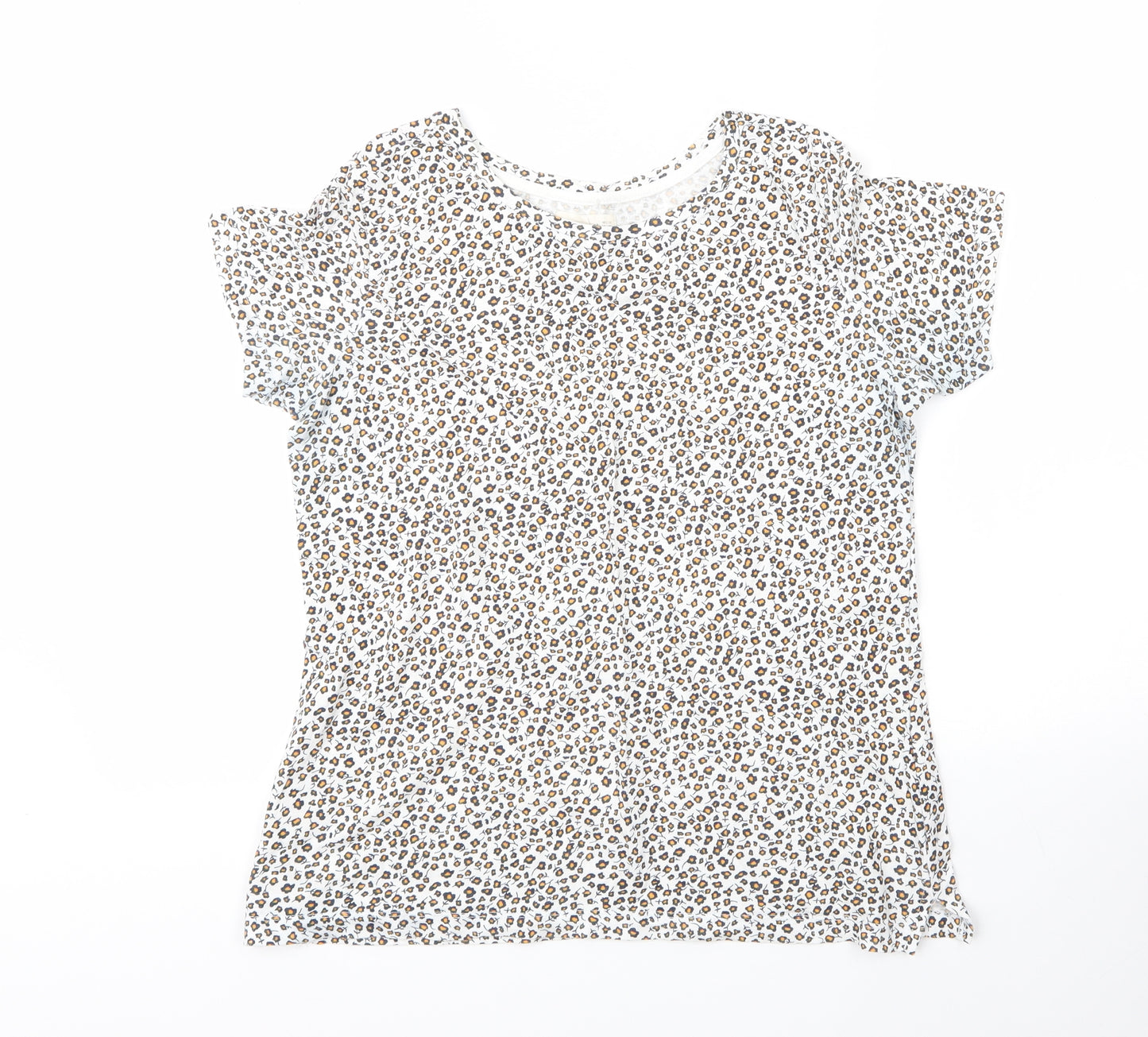 Springfield Womens White Floral Cotton Basic T-Shirt Size M Round Neck