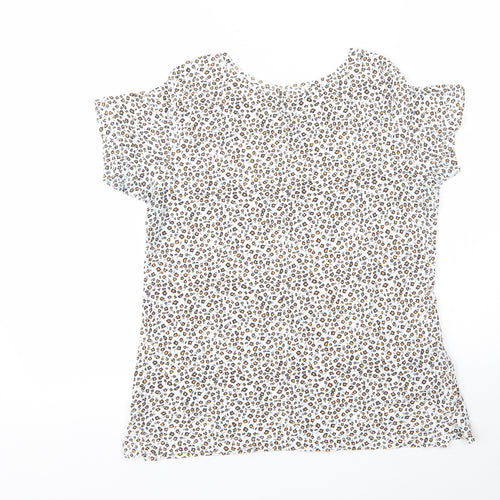 Springfield Womens White Floral Cotton Basic T-Shirt Size M Round Neck