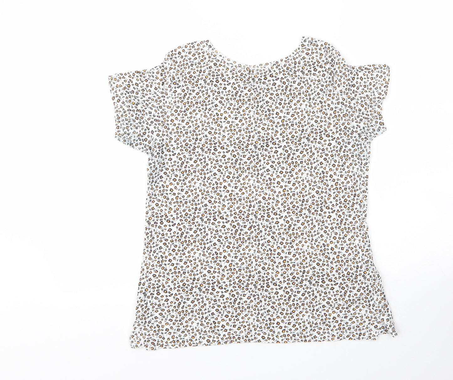 Springfield Womens White Floral Cotton Basic T-Shirt Size M Round Neck