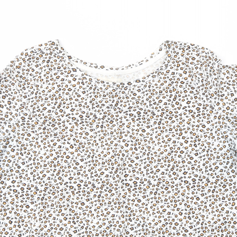 Springfield Womens White Floral Cotton Basic T-Shirt Size M Round Neck
