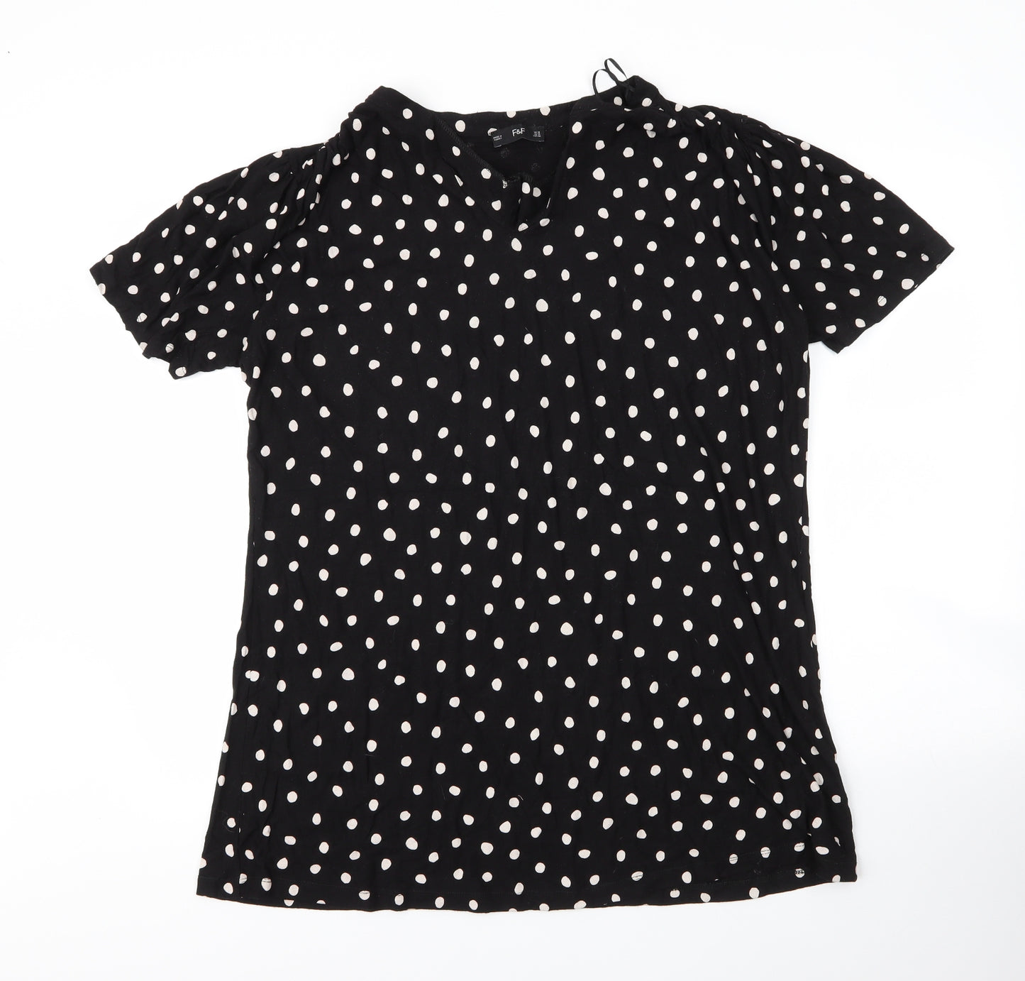 F&F Womens Black Polka Dot Viscose Tunic T-Shirt Size 18 V-Neck