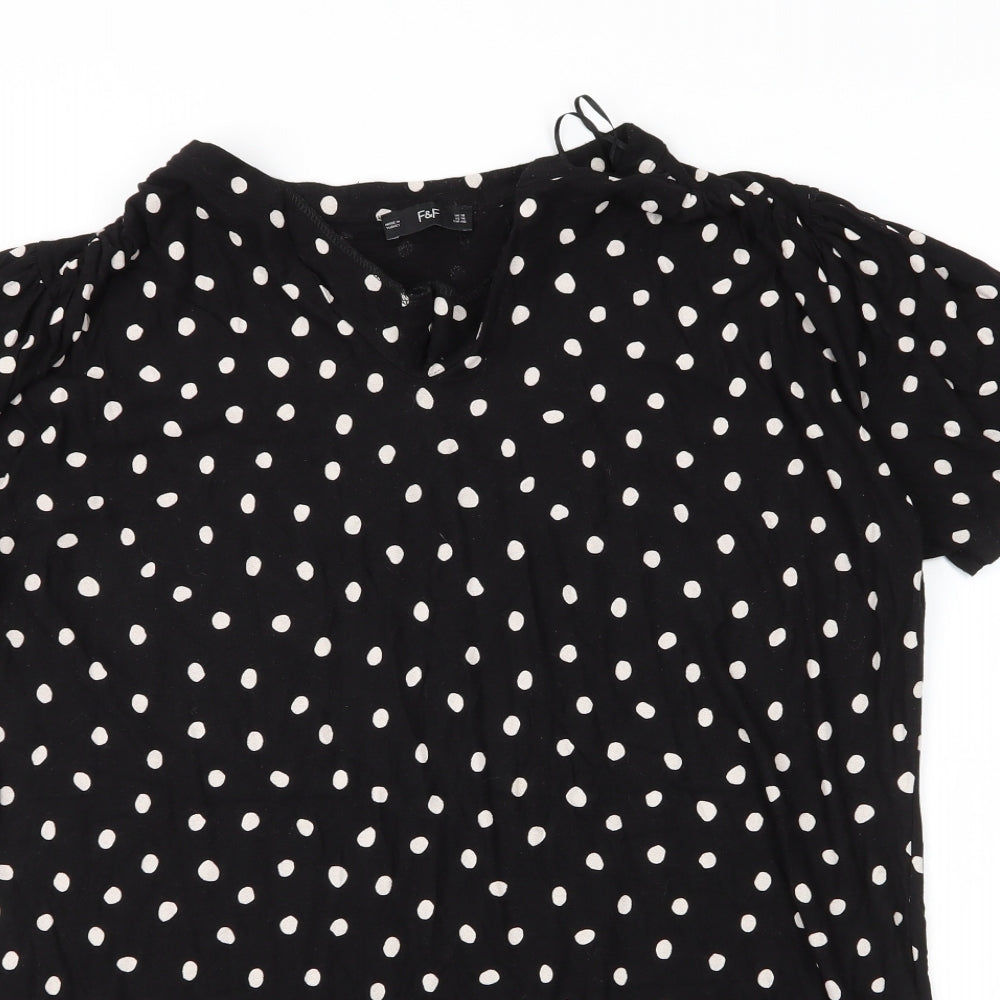 F&F Womens Black Polka Dot Viscose Tunic T-Shirt Size 18 V-Neck