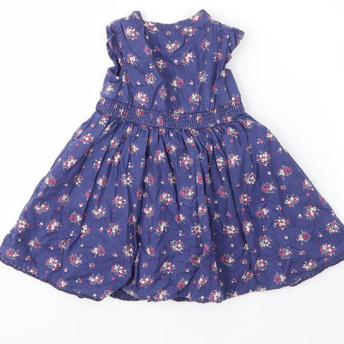 F&F Girls Blue Floral Cotton A-Line  Size 6-9 Months  Round Neck Button