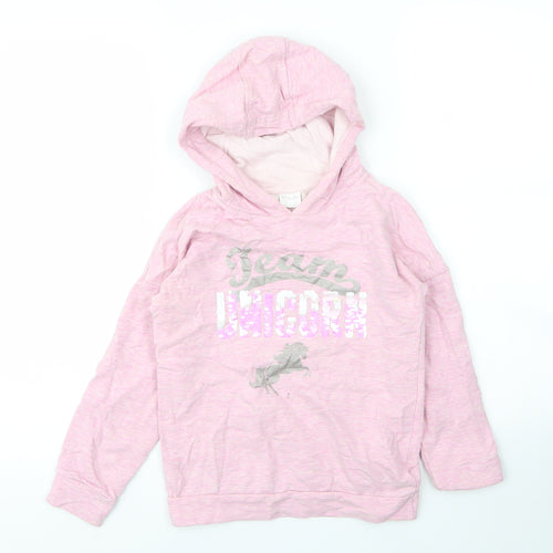 F&F Girls Pink  Cotton Pullover Hoodie Size 7 Years   - Unicorn