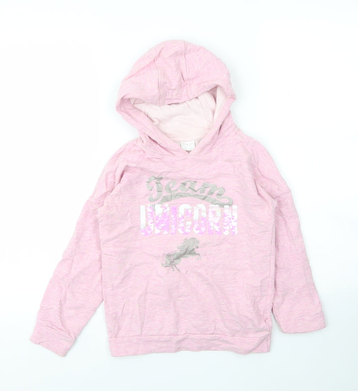 F&F Girls Pink  Cotton Pullover Hoodie Size 7 Years   - Unicorn