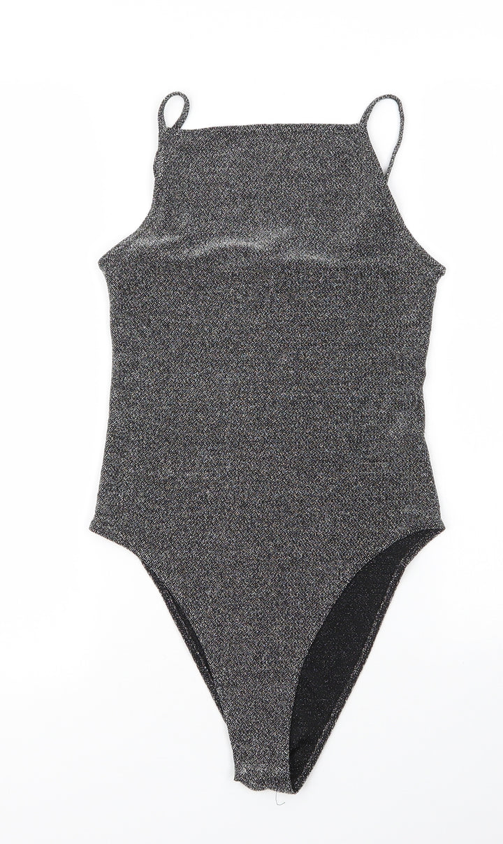 H&M Womens Silver Nylon Bodysuit One-Piece Size S Snap