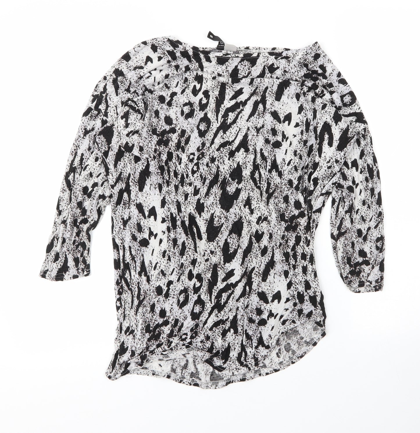 H&M Womens Beige Animal Print Viscose Basic Blouse Size 8 Round Neck - Leopard print