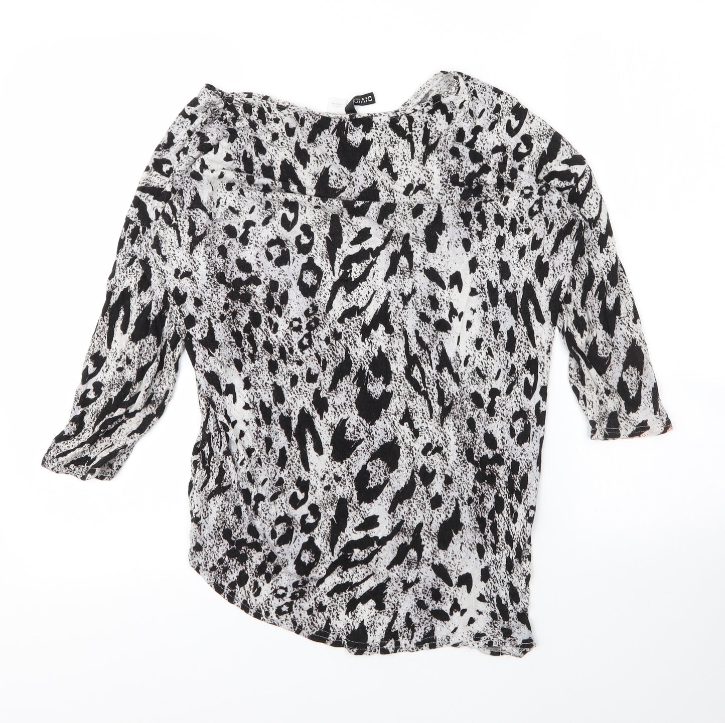 H&M Womens Beige Animal Print Viscose Basic Blouse Size 8 Round Neck - Leopard print