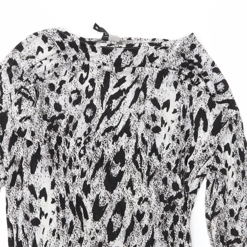 H&M Womens Beige Animal Print Viscose Basic Blouse Size 8 Round Neck - Leopard print