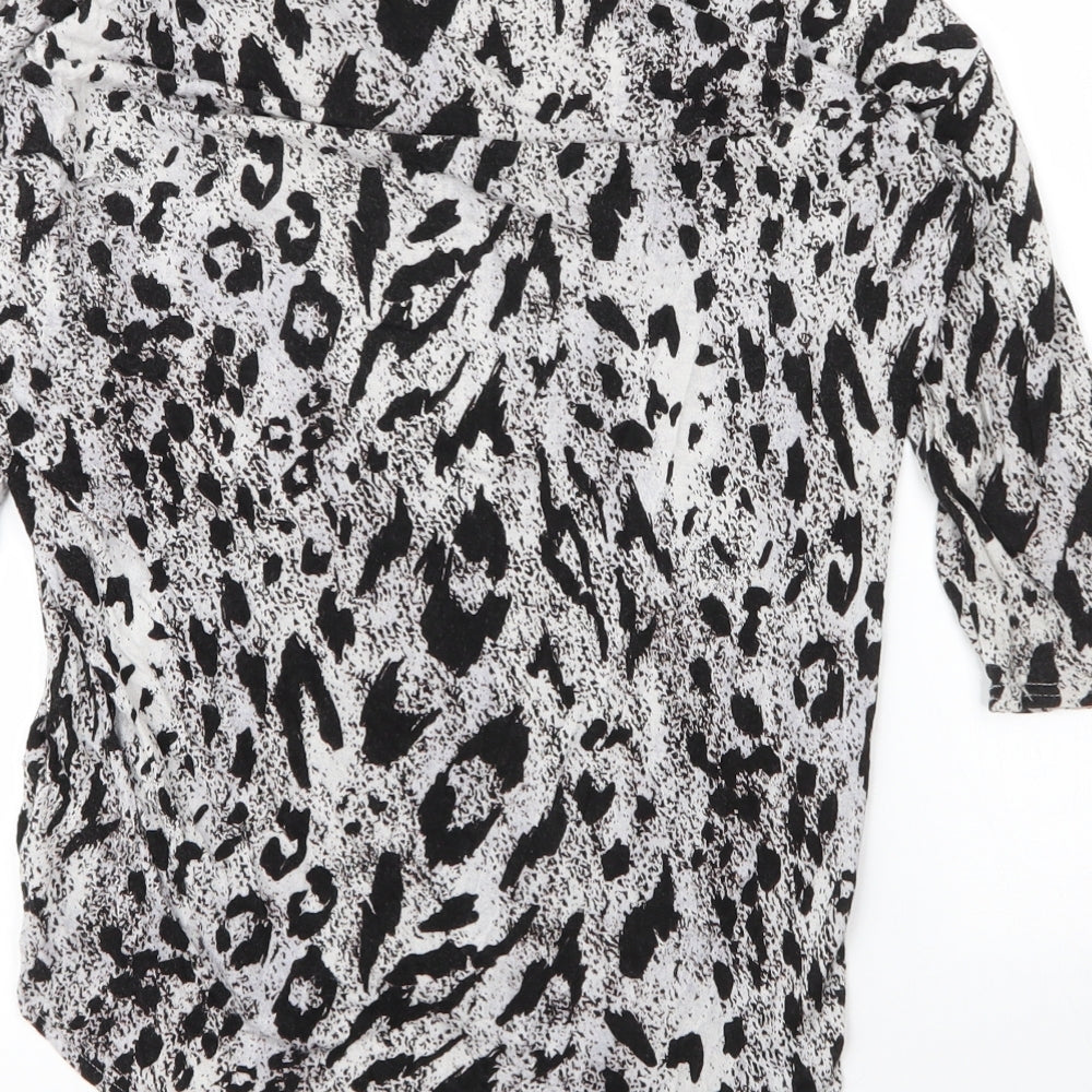 H&M Womens Beige Animal Print Viscose Basic Blouse Size 8 Round Neck - Leopard print