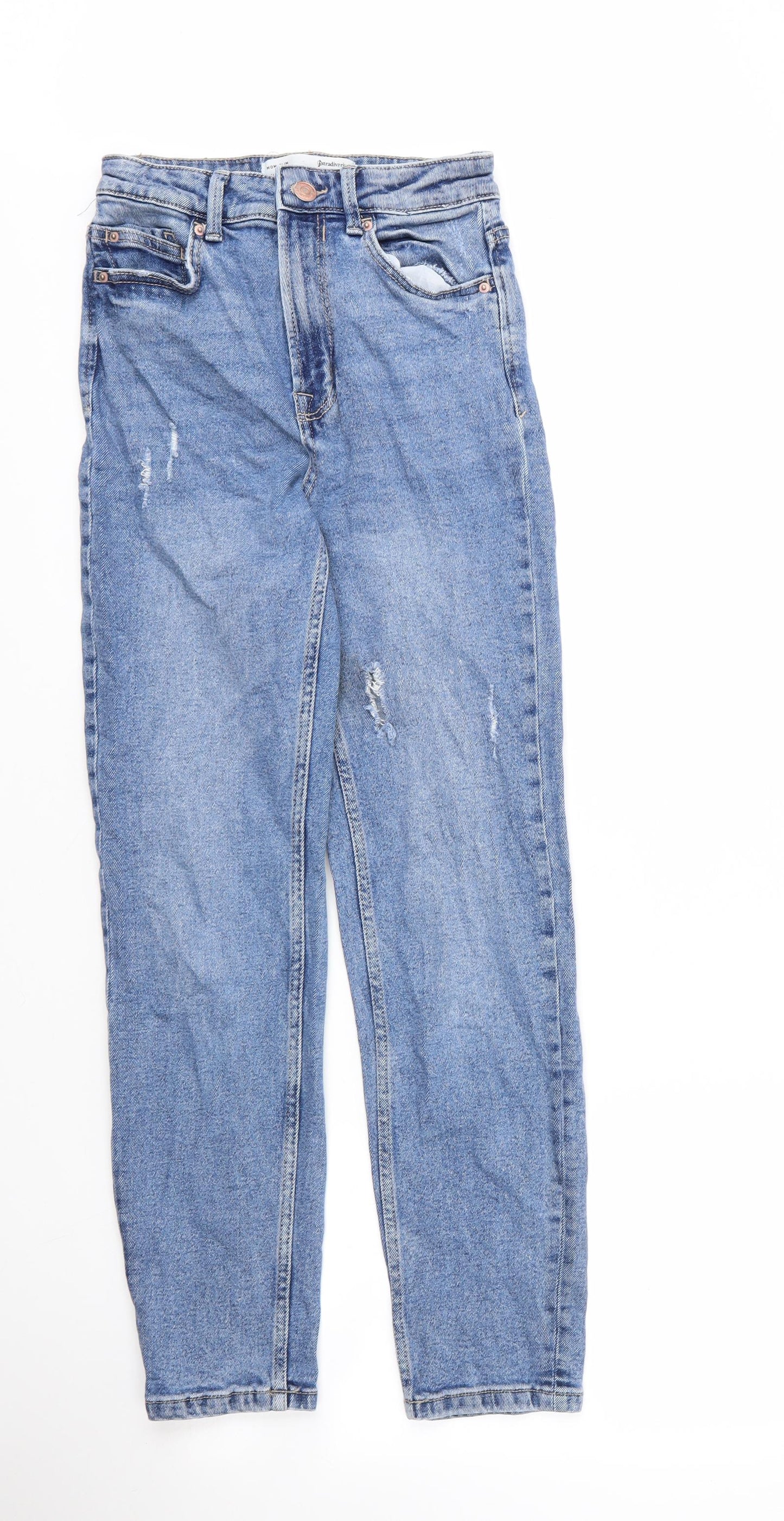 Stradavarius Womens Blue  Cotton Mom Jeans Size 6 L26 in Slim Zip