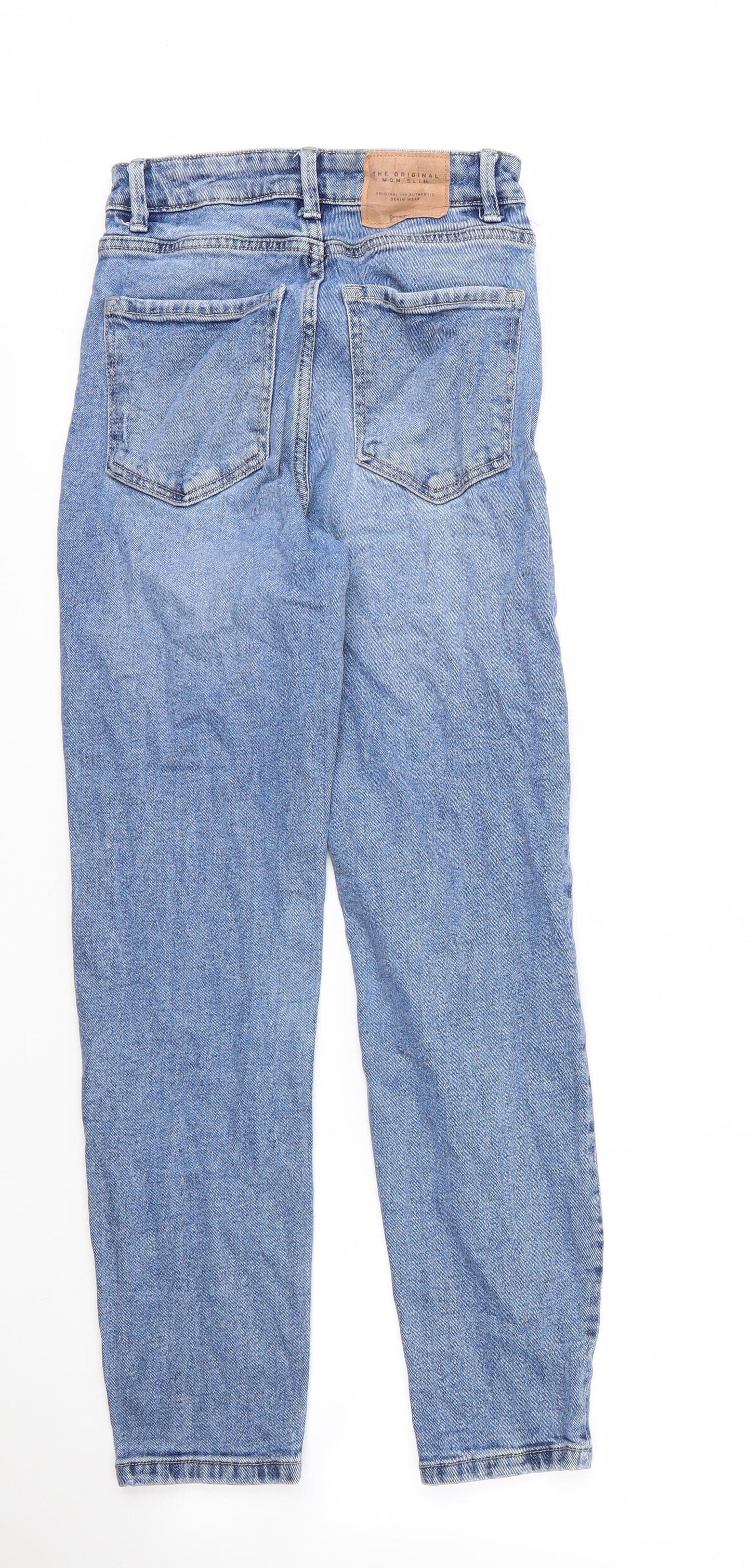 Stradavarius Womens Blue  Cotton Mom Jeans Size 6 L26 in Slim Zip