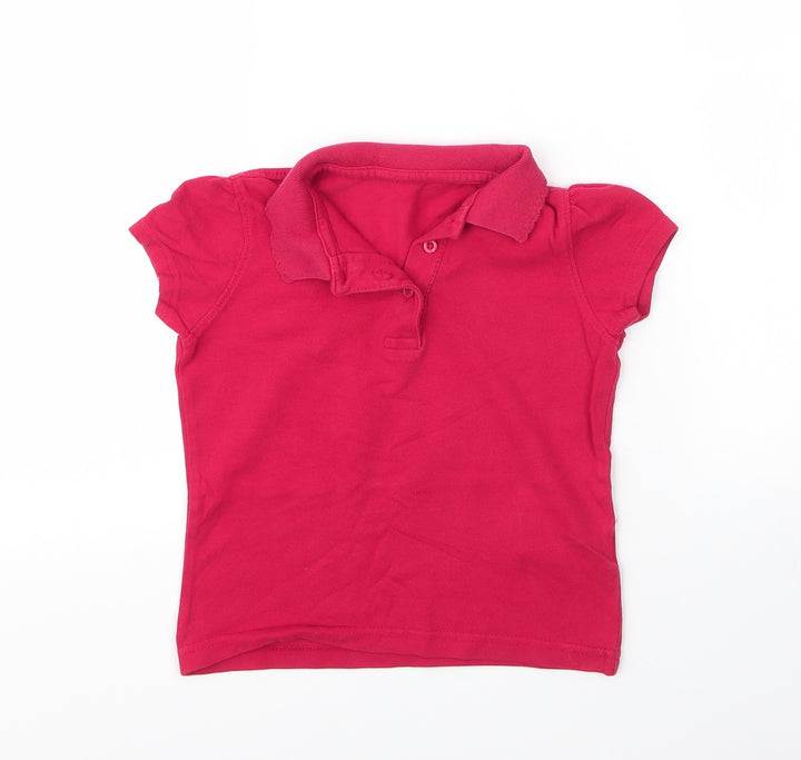 George Girls Red Cotton Basic Polo Size 5 Years Collared Button