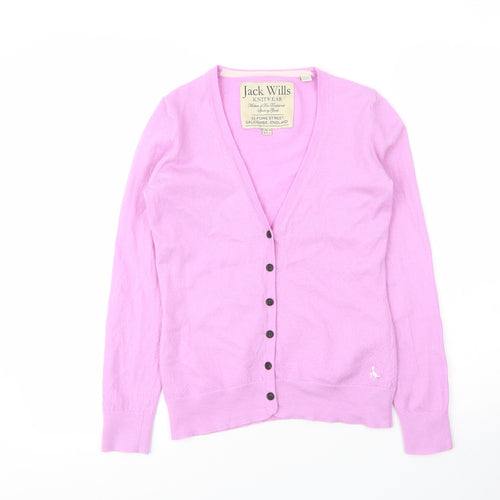 Jack Wills Womens Pink V-Neck  Acrylic Cardigan Jumper Size 10