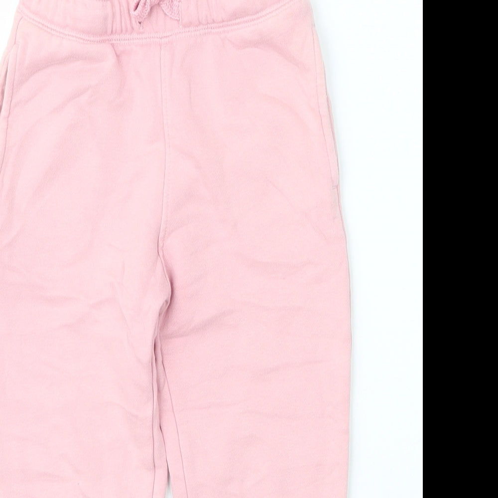 M&S Girls Pink  Cotton Sweatpants Trousers Size 4 Years  Regular Drawstring