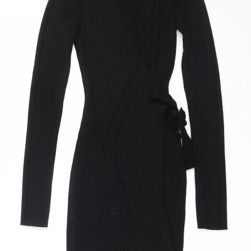 LU NYC Womens Black  Viscose Bodycon  Size S  V-Neck