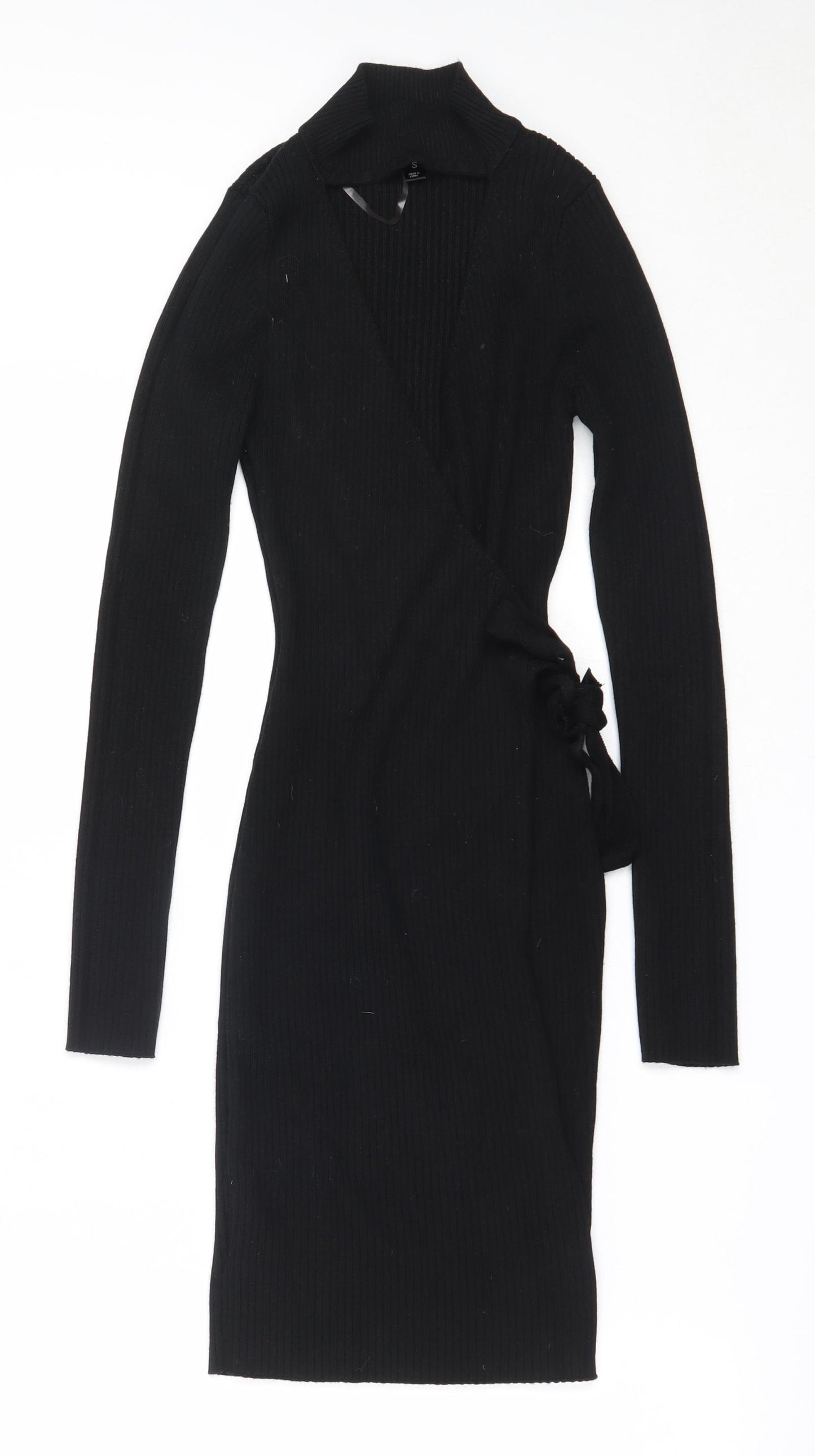 LU NYC Womens Black  Viscose Bodycon  Size S  V-Neck