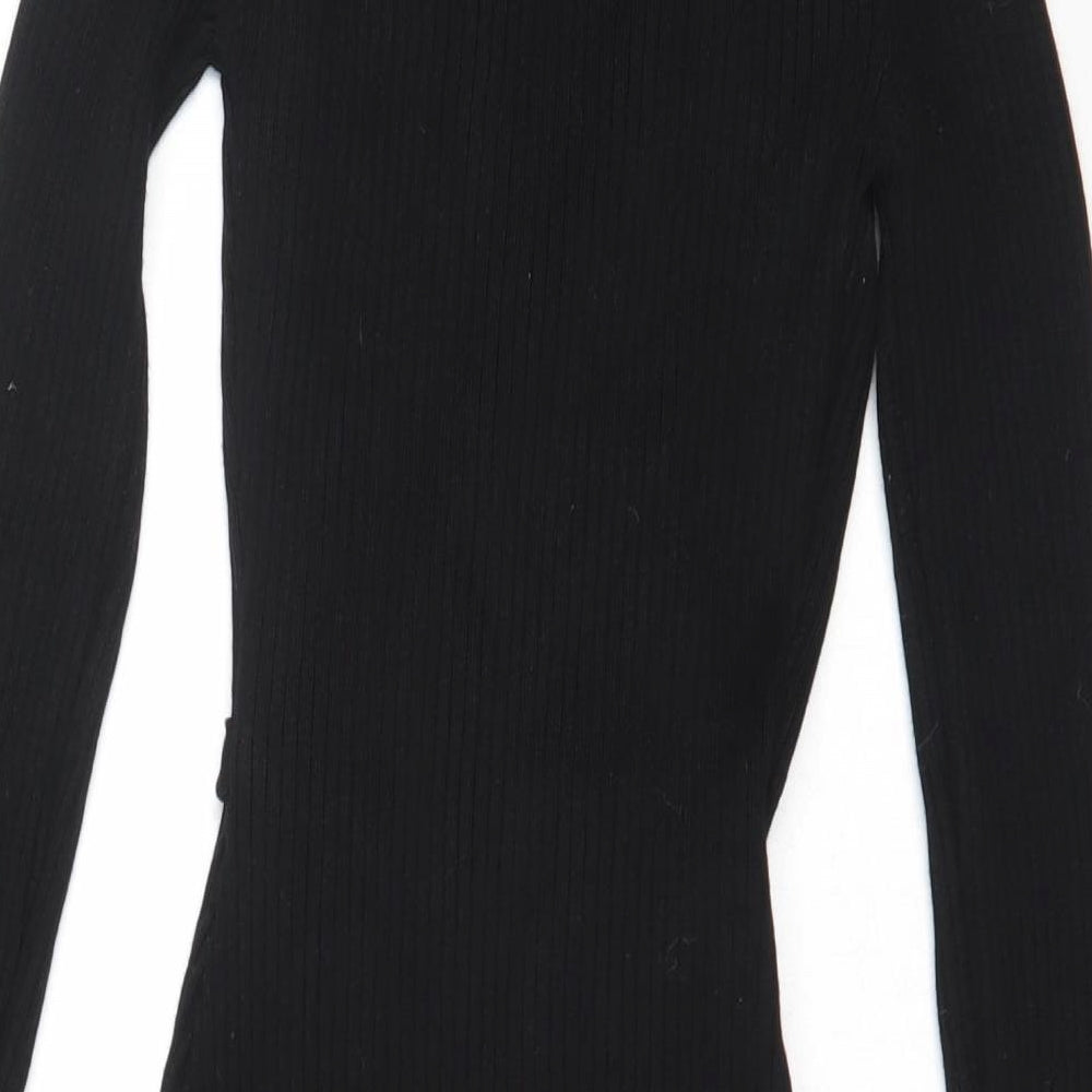 LU NYC Womens Black  Viscose Bodycon  Size S  V-Neck