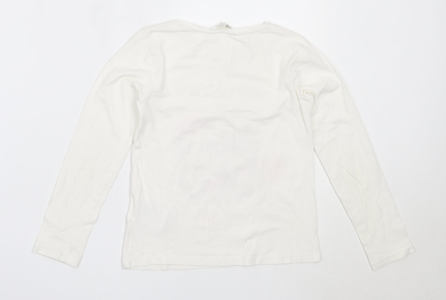 H&M Girls White  Cotton Basic T-Shirt Size 7-8 Years Round Neck  - christmas