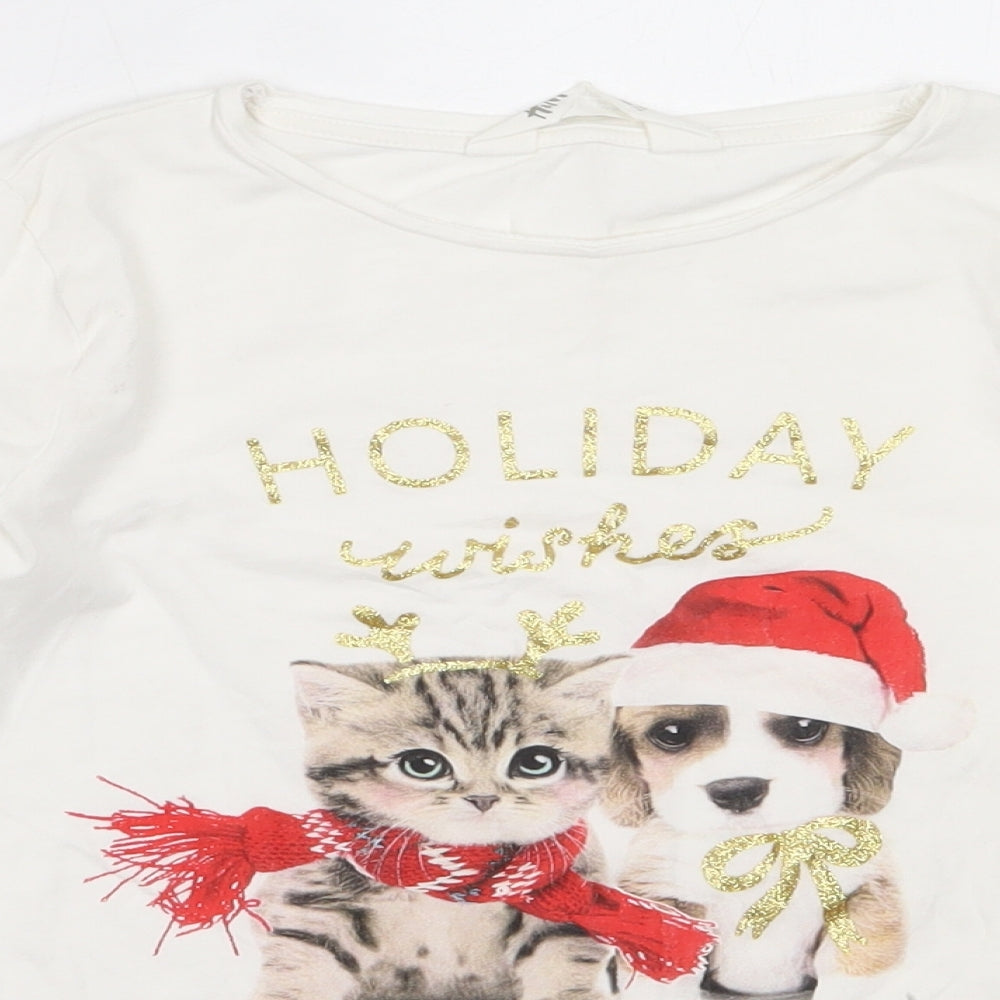 H&M Girls White  Cotton Basic T-Shirt Size 7-8 Years Round Neck  - christmas