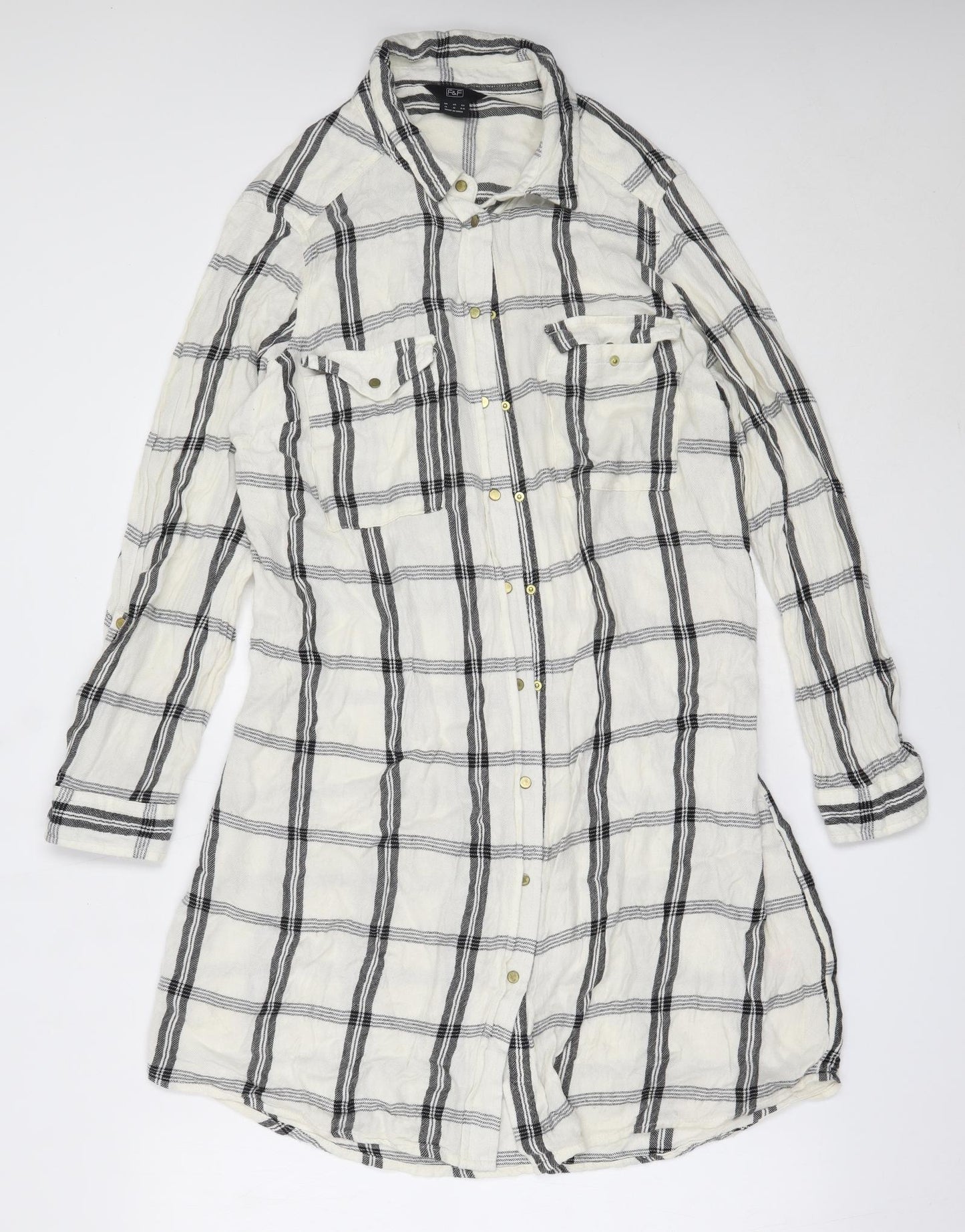 F&F Womens Ivory Check Viscose Shirt Dress  Size 16  Collared