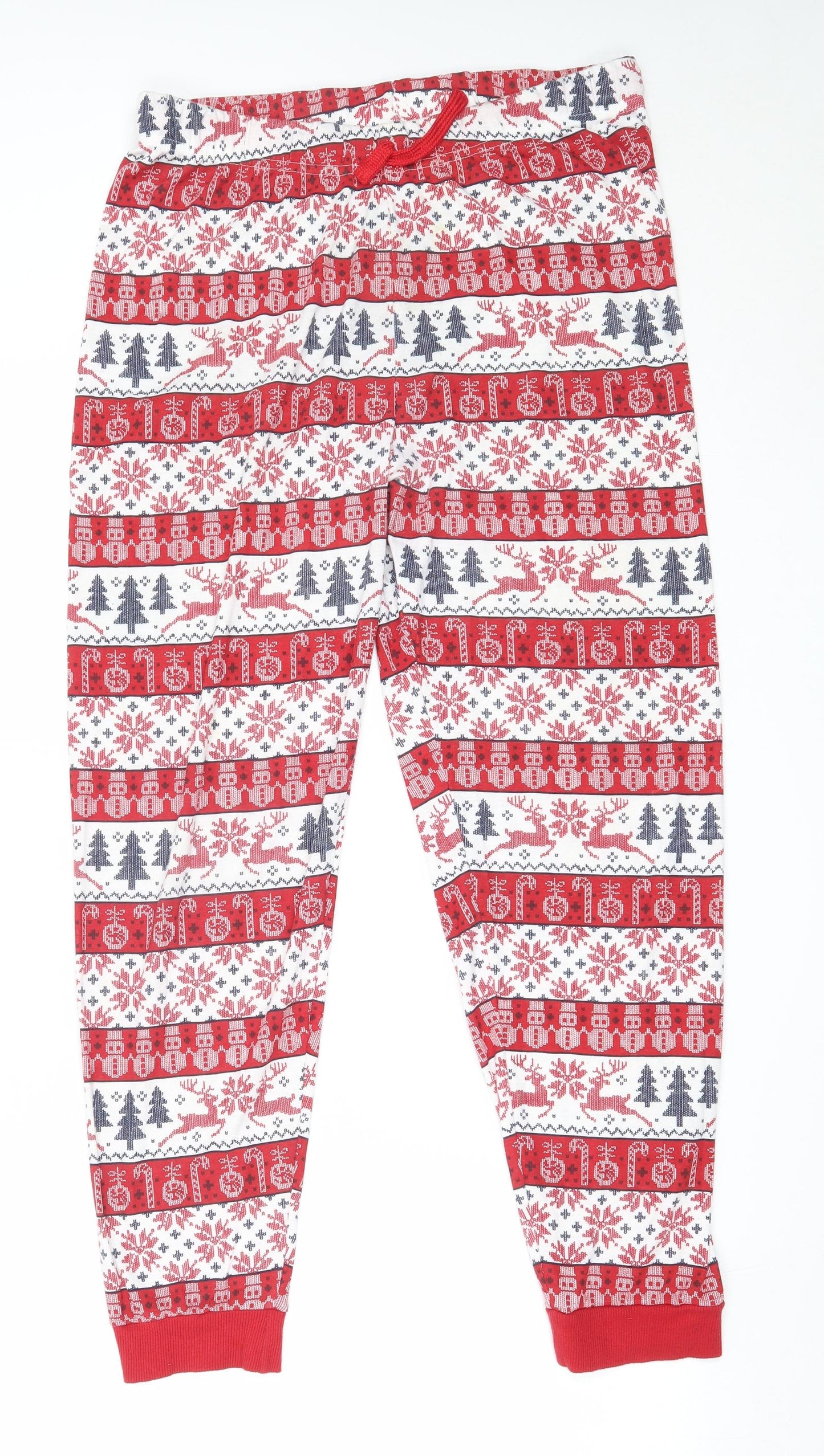 Primark Mens Red Fair Isle Polyester  Pyjama Pants Size M   - christmas