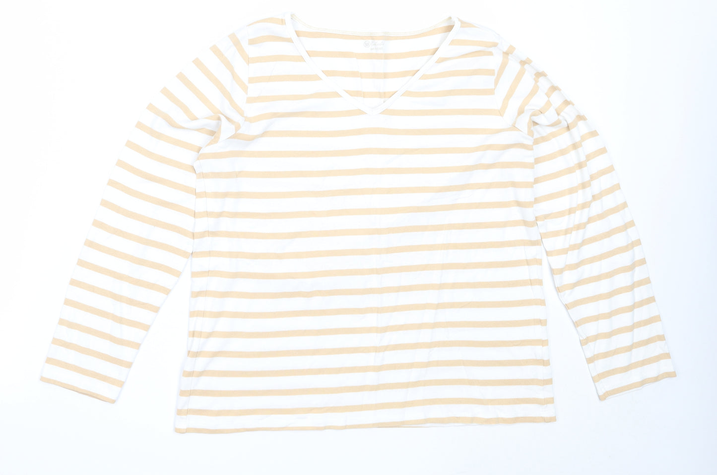 U Collection Womens Ivory Striped Cotton Basic T-Shirt Size 18 V-Neck