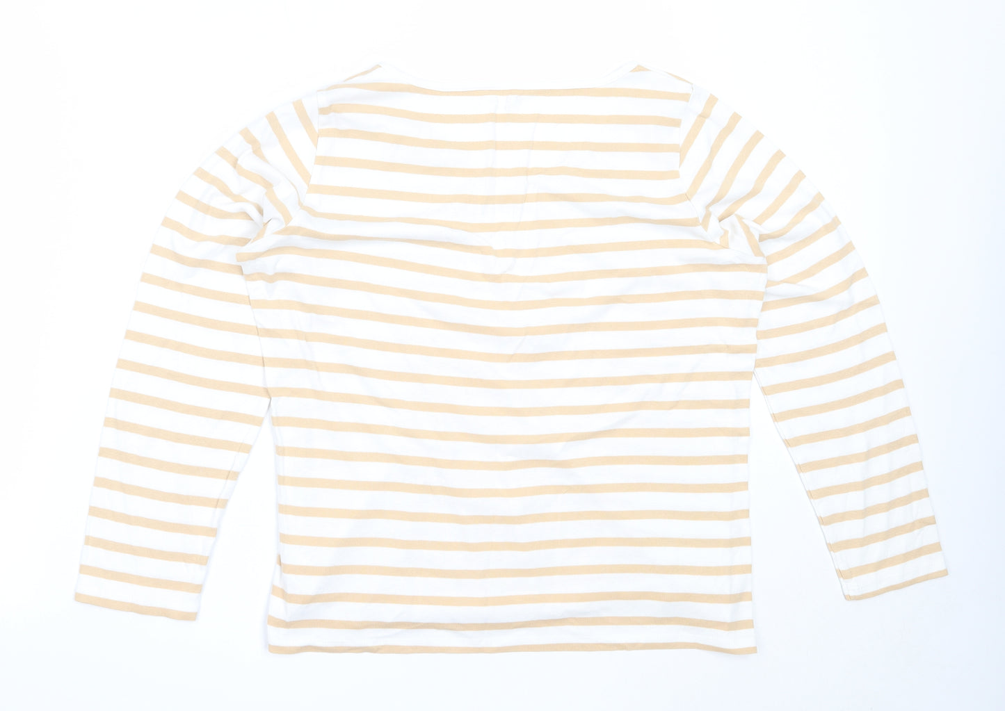 U Collection Womens Ivory Striped Cotton Basic T-Shirt Size 18 V-Neck