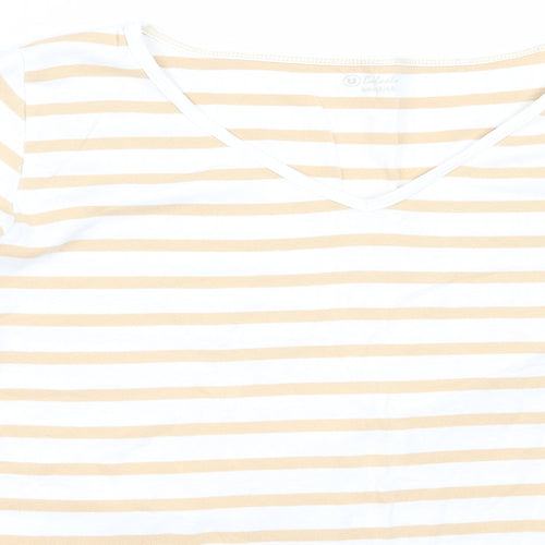U Collection Womens Ivory Striped Cotton Basic T-Shirt Size 18 V-Neck