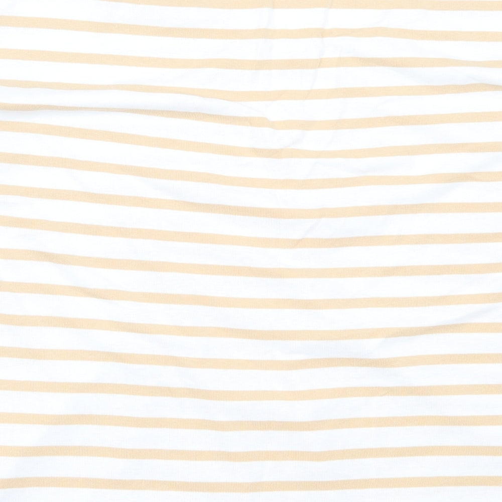U Collection Womens Ivory Striped Cotton Basic T-Shirt Size 18 V-Neck