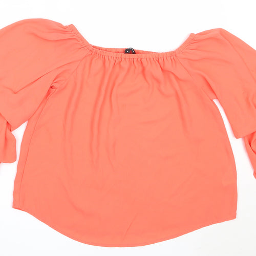 Peacocks Womens Orange  Polyester Basic Blouse Size 8 Off the Shoulder