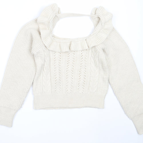 Miss Selfridge Womens Beige Square Neck  Acrylic Pullover Jumper Size 6