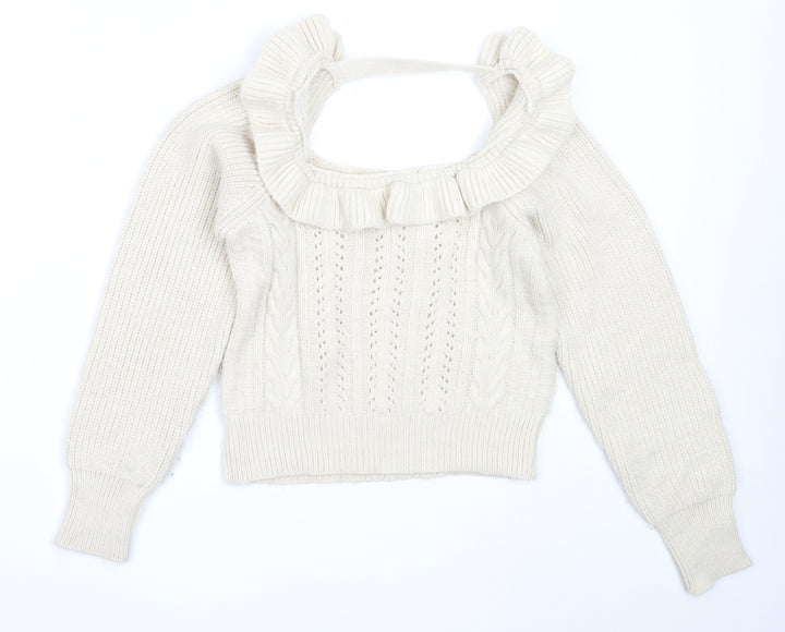 Miss Selfridge Womens Beige Square Neck Acrylic Pullover Jumper Size 6