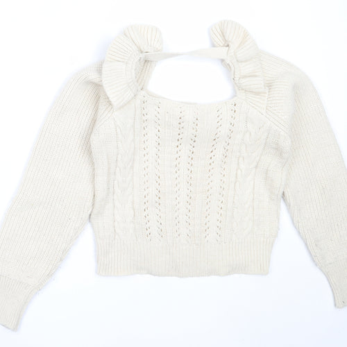 Miss Selfridge Womens Beige Square Neck  Acrylic Pullover Jumper Size 6