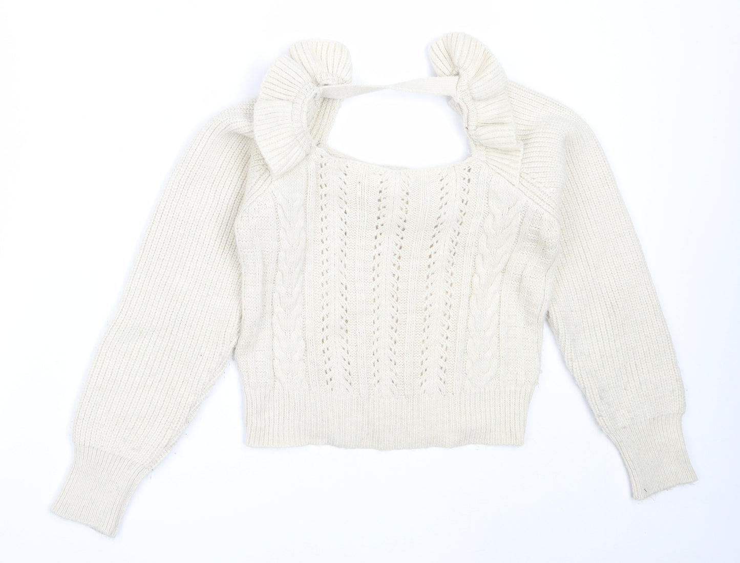 Miss Selfridge Womens Beige Square Neck  Acrylic Pullover Jumper Size 6