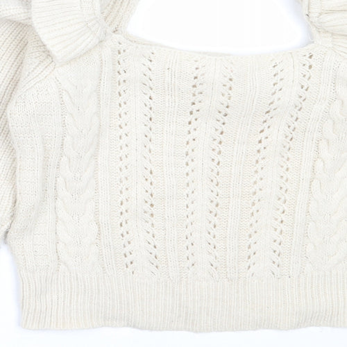 Miss Selfridge Womens Beige Square Neck  Acrylic Pullover Jumper Size 6