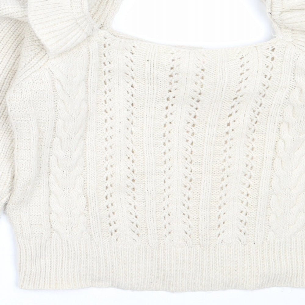 Miss Selfridge Womens Beige Square Neck  Acrylic Pullover Jumper Size 6