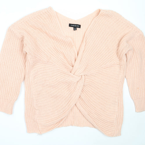 Parsian Womens Pink V-Neck  Acrylic Pullover Jumper Size 8