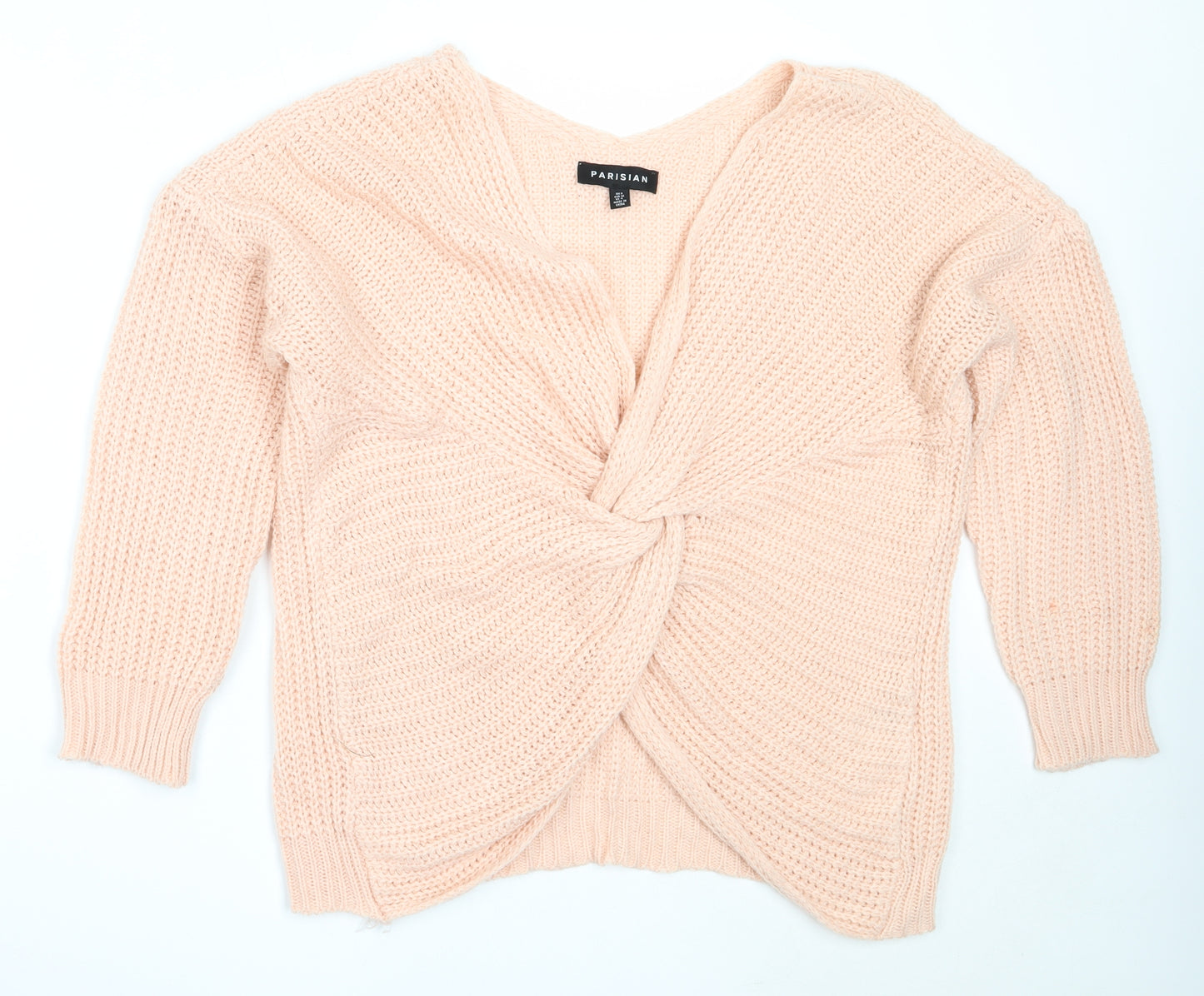 Parsian Womens Pink V-Neck  Acrylic Pullover Jumper Size 8