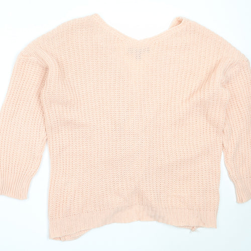 Parsian Womens Pink V-Neck  Acrylic Pullover Jumper Size 8