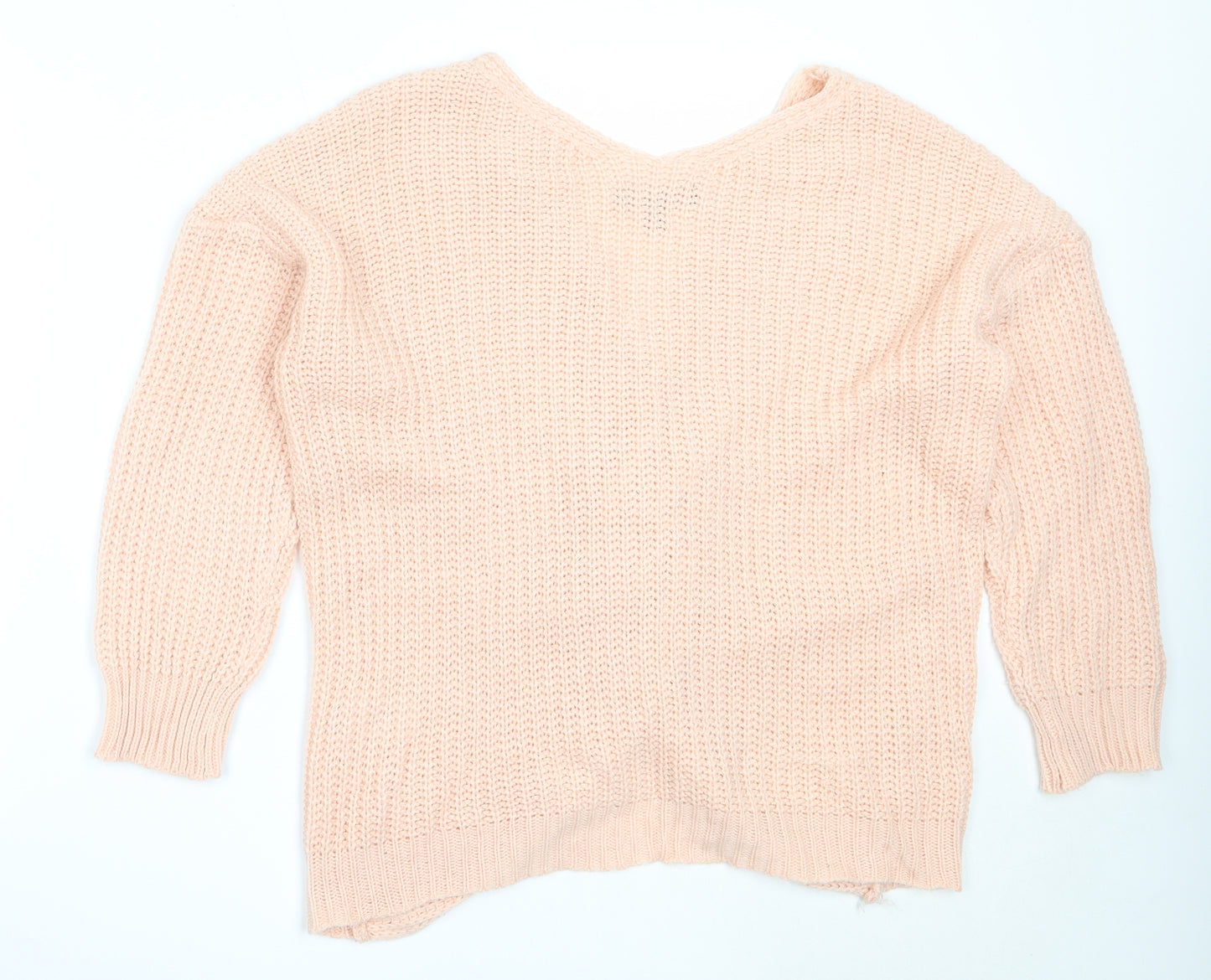 Parsian Womens Pink V-Neck  Acrylic Pullover Jumper Size 8