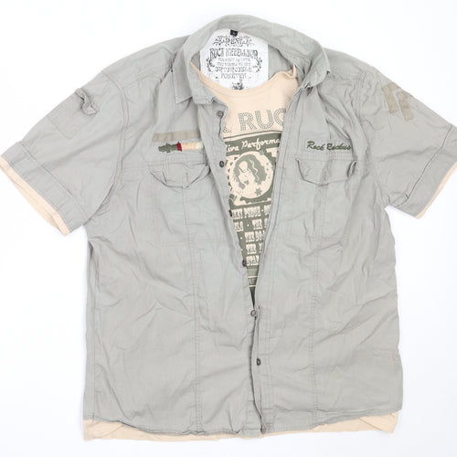 Preworn Mens Grey  Cotton  Button-Up Size L Collared