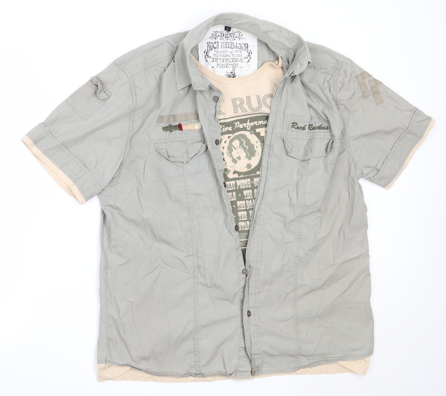 Preworn Mens Grey  Cotton  Button-Up Size L Collared