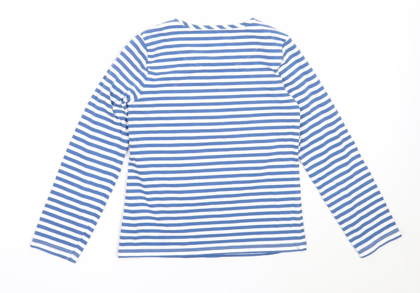 John Lewis Girls Blue Striped Cotton Basic T-Shirt Size 8 Years Round Neck