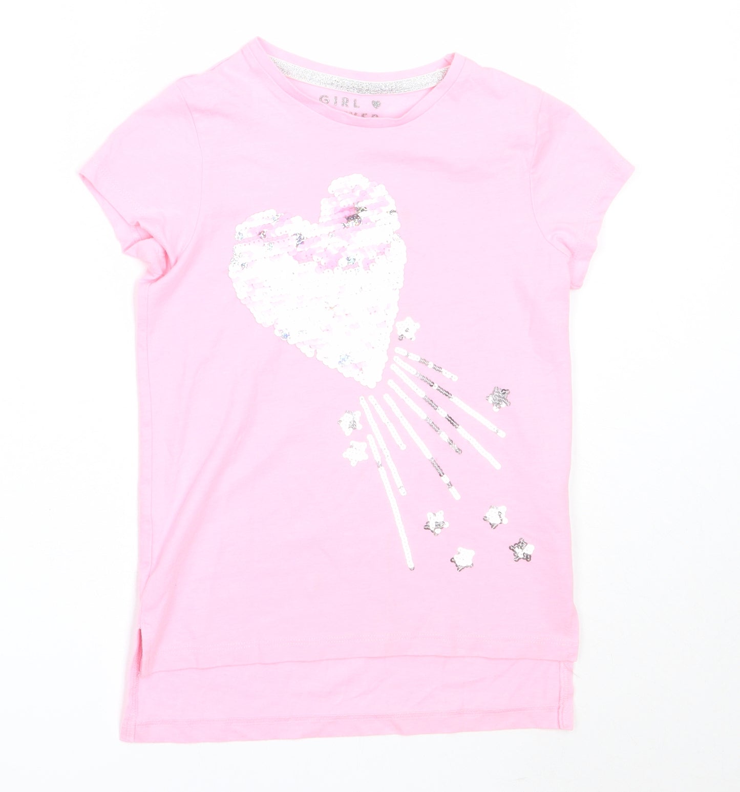 F&F Girls Pink  Cotton Basic T-Shirt Size 7-8 Years Round Neck